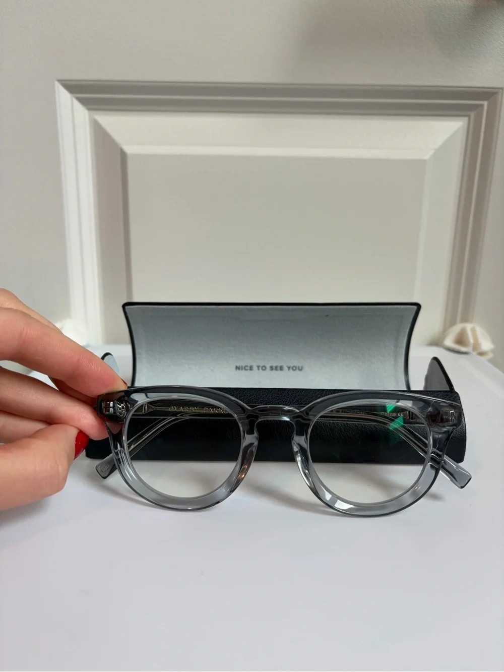 Warby Parker Blue-light Clear/Light Blue Frame Round Sunglasses